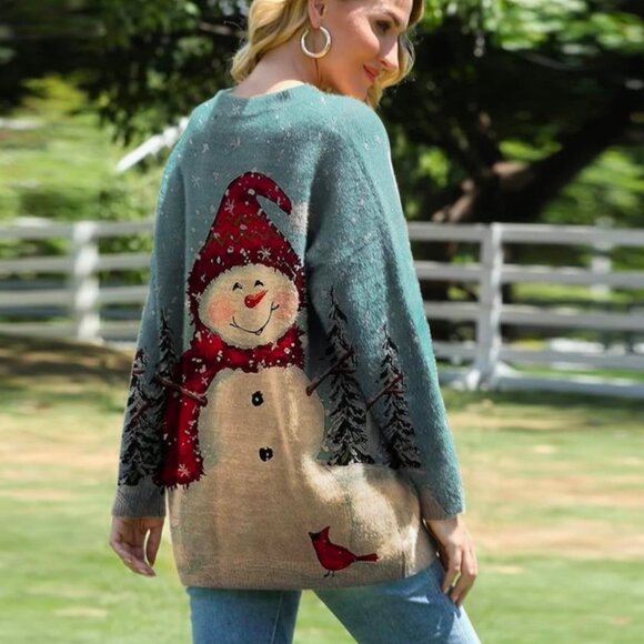 Christmas Snowman Sweater Cotton Wool Blend Winter Scene Sweater Size 2XL - Picture 8 of 9